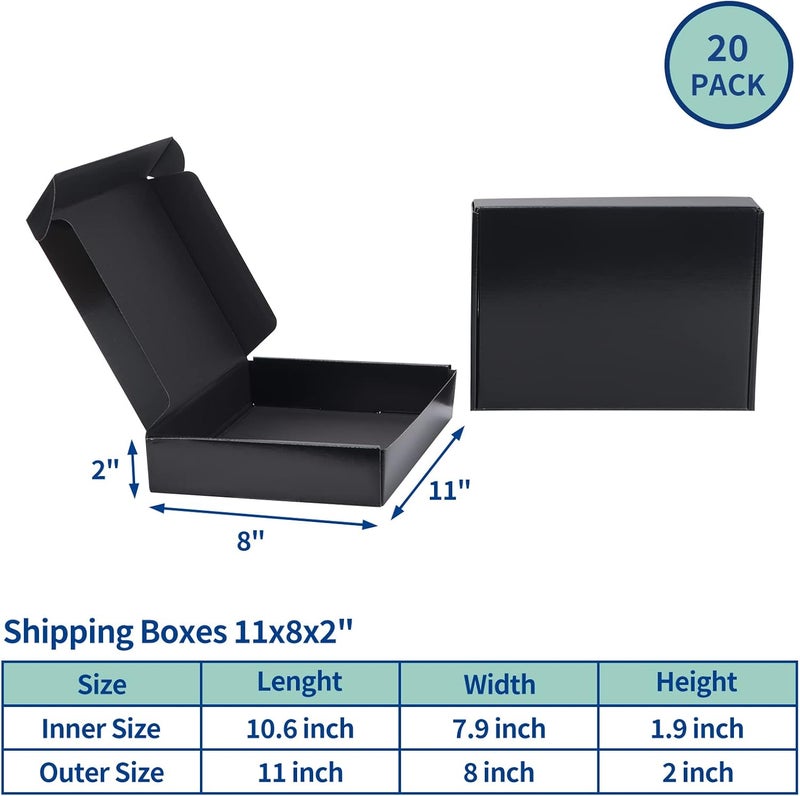 Rempry 11x8x2 Black Shipping Boxes Set of 20, Cardboard Corrugated Boxes Gift Boxes for Small Business, Literature Mailer - Image 2